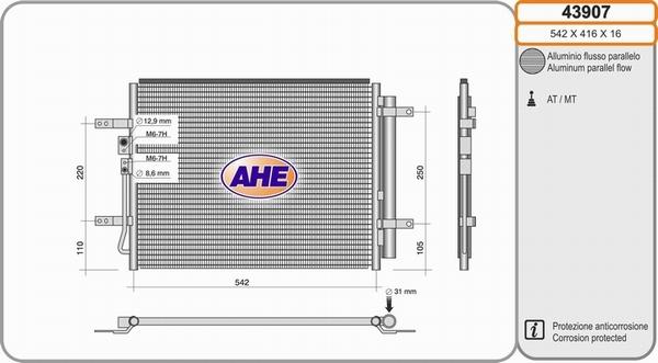 AHE 43907 - Condensateur, climatisation droxauto.com