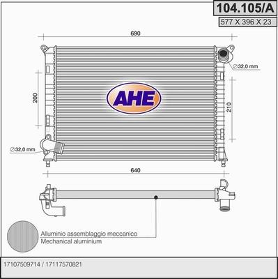 AHE 104.105/A - Radiateur, refroidissement du moteur droxauto.com