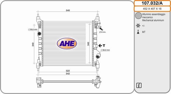 AHE 107.032/A - Radiateur, refroidissement du moteur droxauto.com