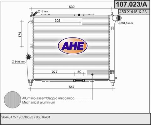 AHE 107.023/A - Radiateur, refroidissement du moteur droxauto.com