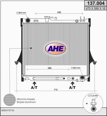 AHE 137.004 - Radiateur, refroidissement du moteur droxauto.com