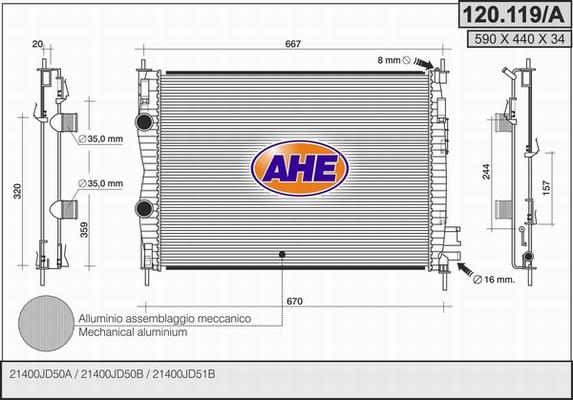 AHE 120.119/A - Radiateur, refroidissement du moteur droxauto.com