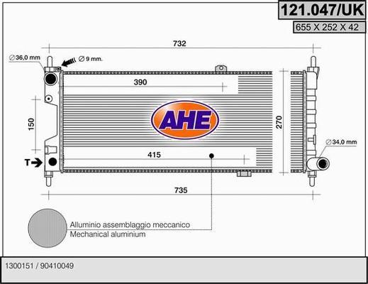 AHE 121.047/UK - Radiateur, refroidissement du moteur droxauto.com