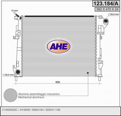 AHE 123.184/A - Radiateur, refroidissement du moteur droxauto.com