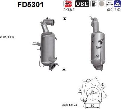 AS FD5301 - Filtre à particules / à suie, échappement droxauto.com
