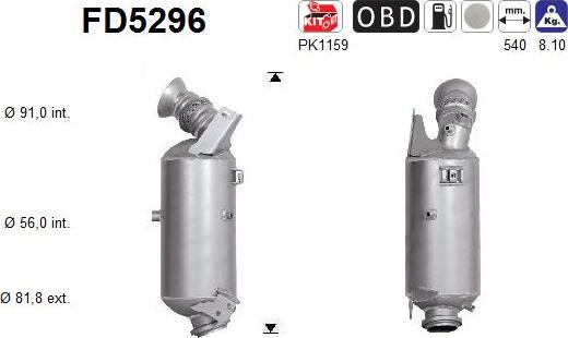 AS FD5296 - Filtre à particules / à suie, échappement droxauto.com