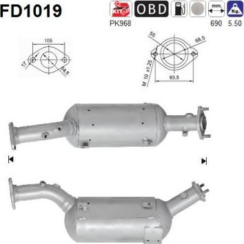 AS FD1019 - Filtre à particules / à suie, échappement droxauto.com