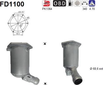 AS FD1100 - Filtre à particules / à suie, échappement droxauto.com