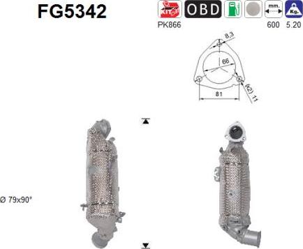 AS FG5342 - Filtre à particules / à suie, échappement droxauto.com