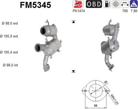 AS FM5345 - Filtre à particules / à suie, échappement droxauto.com