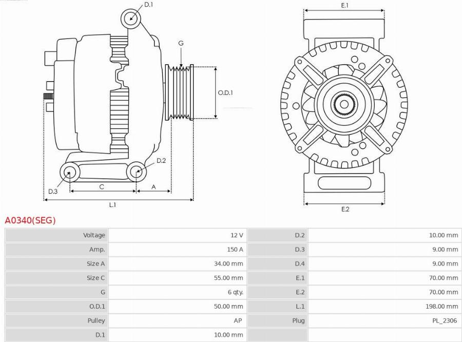 AS-PL A0340(SEG) - Alternateur droxauto.com