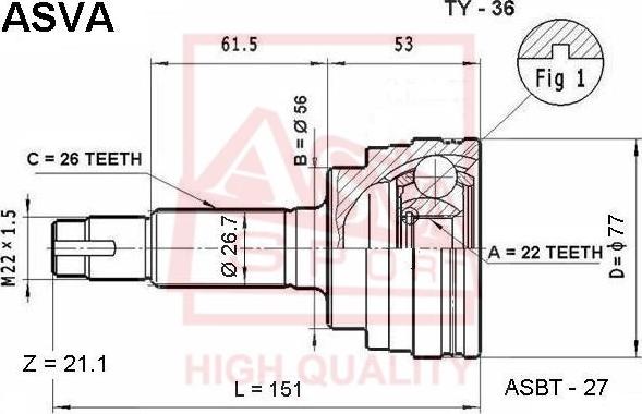 ASVA TY-36 - Jeu de joints, arbre de transmission droxauto.com