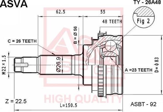ASVA TY-26A48 - Jeu de joints, arbre de transmission droxauto.com