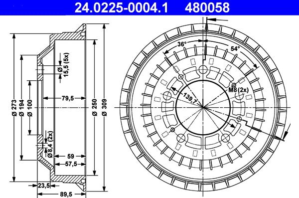 ATE 24.0225-0004.1 - Tambour de frein droxauto.com