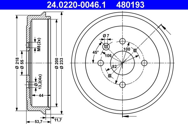 ATE 24.0220-0046.1 - Tambour de frein droxauto.com