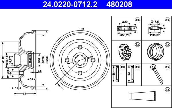 ATE 24.0220-0712.2 - Tambour de frein droxauto.com