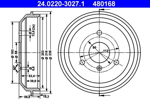 ATE 24.0220-3027.1 - Tambour de frein droxauto.com