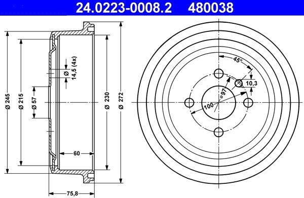 ATE 24.0223-0008.2 - Tambour de frein droxauto.com