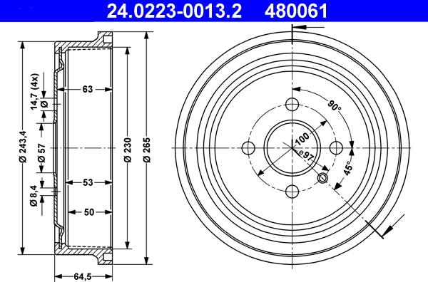 ATE 24.0223-0013.2 - Tambour de frein droxauto.com