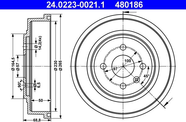 ATE 24.0223-0021.1 - Tambour de frein droxauto.com