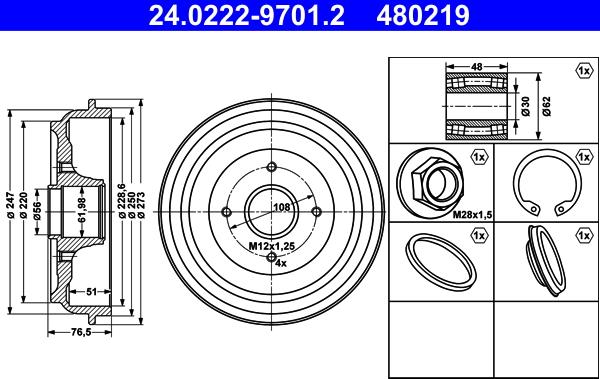 ATE 24.0222-9701.2 - Tambour de frein droxauto.com