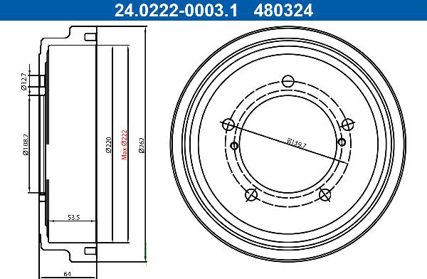 ATE 24.0222-0003.1 - Tambour de frein droxauto.com