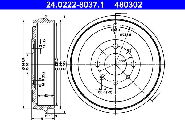 ATE 24.0222-8037.1 - Tambour de frein droxauto.com