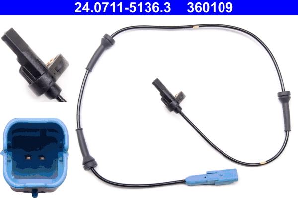 ATE 24.0711-5136.3 - Capteur, vitesse de roue droxauto.com