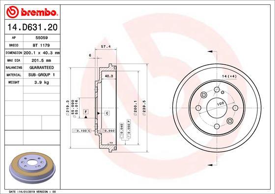 Brembo 14.D631.20 - Tambour de frein droxauto.com