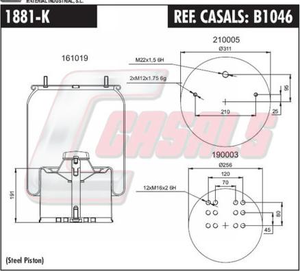 Casals B1046 - Ressort pneumatique, suspension pneumatique droxauto.com