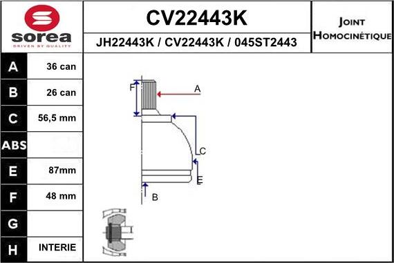 EAI CV22443K - Jeu de joints, arbre de transmission droxauto.com