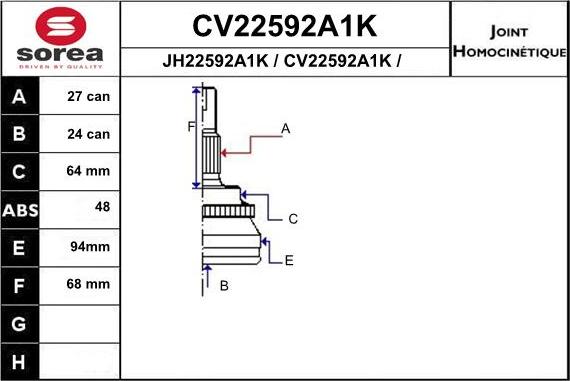 EAI CV22592A1K - Jeu de joints, arbre de transmission droxauto.com