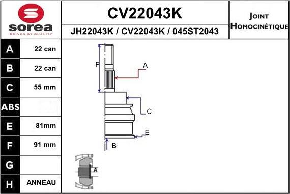 EAI CV22043K - Jeu de joints, arbre de transmission droxauto.com
