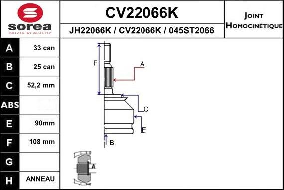 EAI CV22066K - Jeu de joints, arbre de transmission droxauto.com