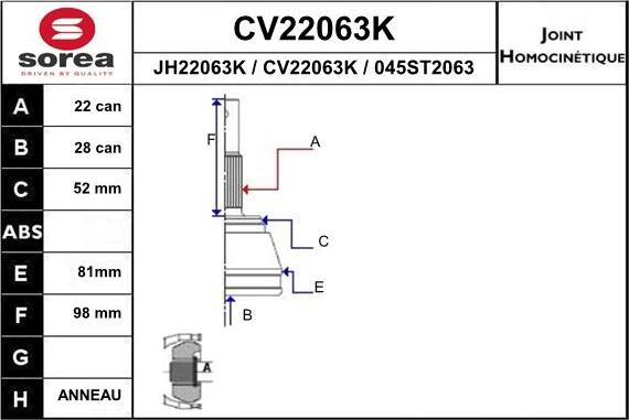 EAI CV22063K - Jeu de joints, arbre de transmission droxauto.com