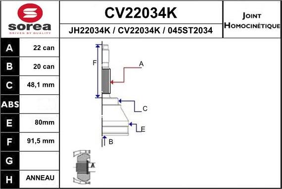 EAI CV22034K - Jeu de joints, arbre de transmission droxauto.com