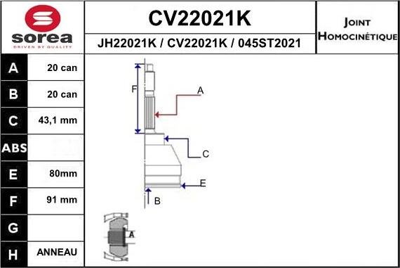 EAI CV22021K - Jeu de joints, arbre de transmission droxauto.com