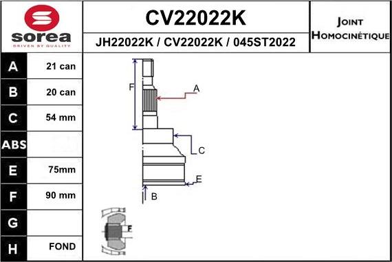 EAI CV22022K - Jeu de joints, arbre de transmission droxauto.com