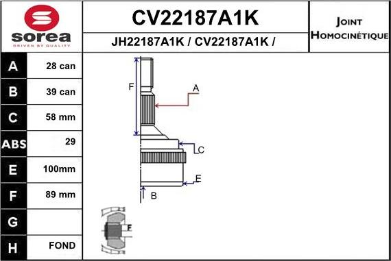 EAI CV22187A1K - Jeu de joints, arbre de transmission droxauto.com