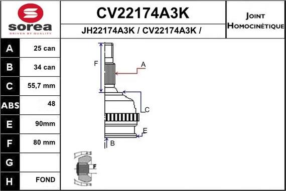 EAI CV22174A3K - Jeu de joints, arbre de transmission droxauto.com