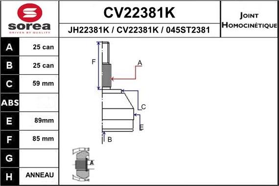 EAI CV22381K - Jeu de joints, arbre de transmission droxauto.com