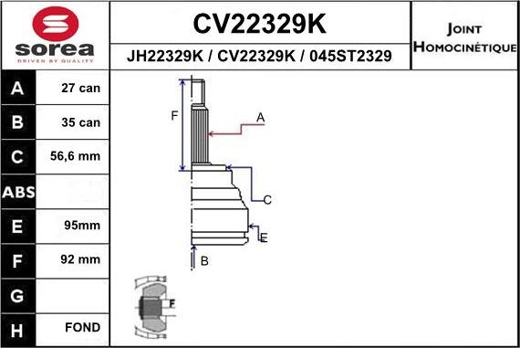 EAI CV22329K - Jeu de joints, arbre de transmission droxauto.com