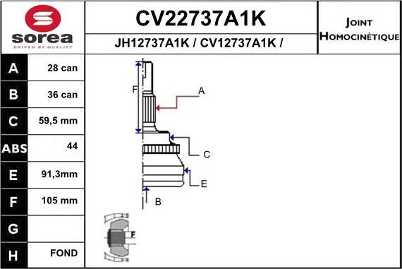 EAI CV22737A1K - Jeu de joints, arbre de transmission droxauto.com