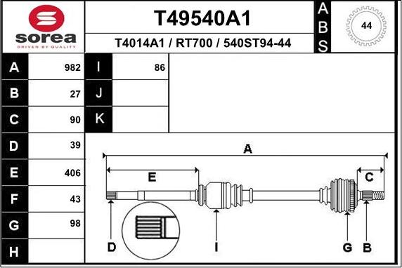 EAI T49540A1 - Arbre de transmission droxauto.com