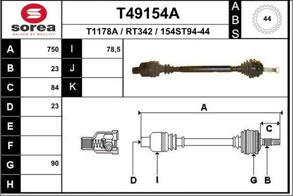 EAI T49154A - Arbre de transmission droxauto.com