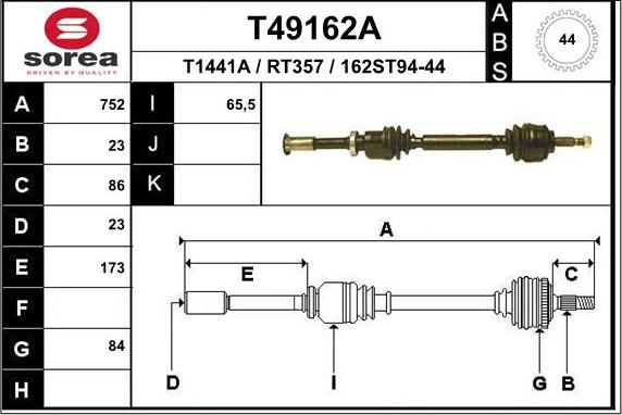 EAI T49162A - Arbre de transmission droxauto.com