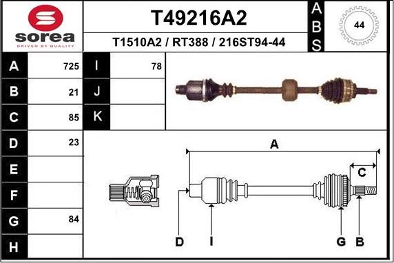 EAI T49216A2 - Arbre de transmission droxauto.com