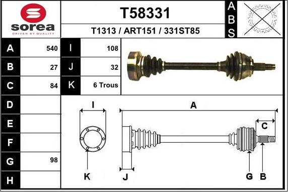 EAI T58331 - Arbre de transmission droxauto.com