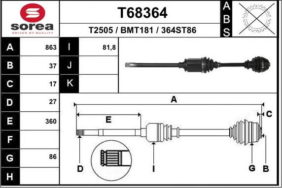 EAI T68364 - Arbre de transmission droxauto.com