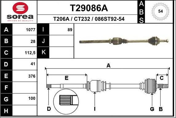 EAI T29086A - Arbre de transmission droxauto.com